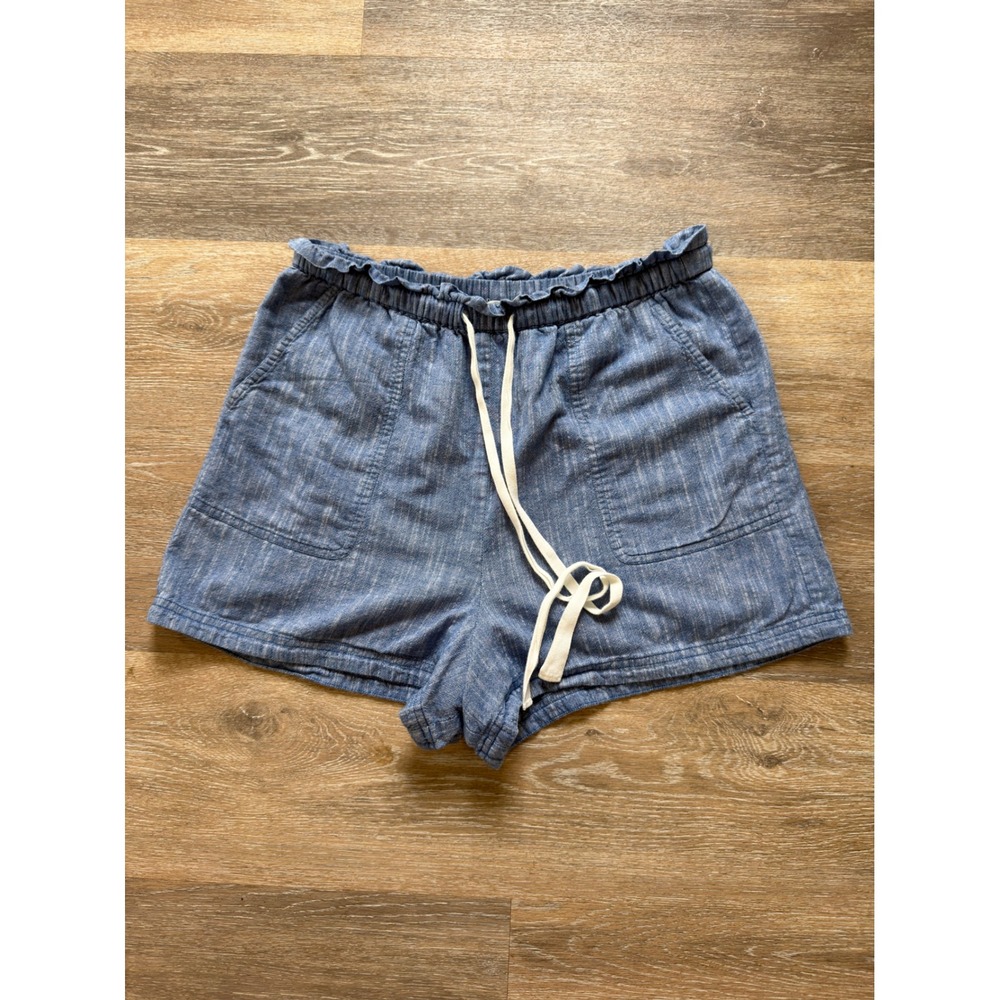 Roller Rabbit Blue Chambray Paperbag Waist Shorts Small Drawstring Pockets